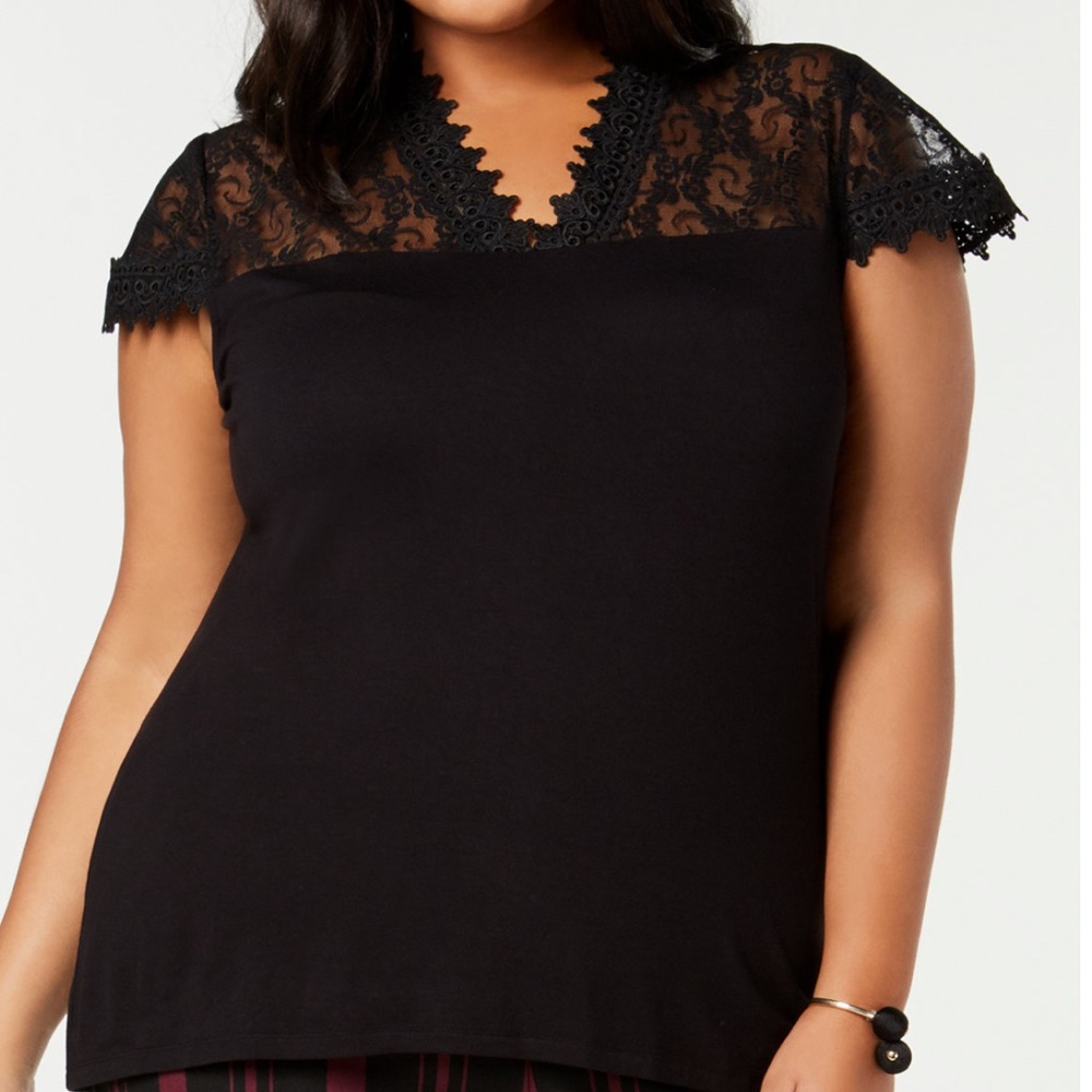 INC International Concepts plus size Lace-Trim top, black 1X
